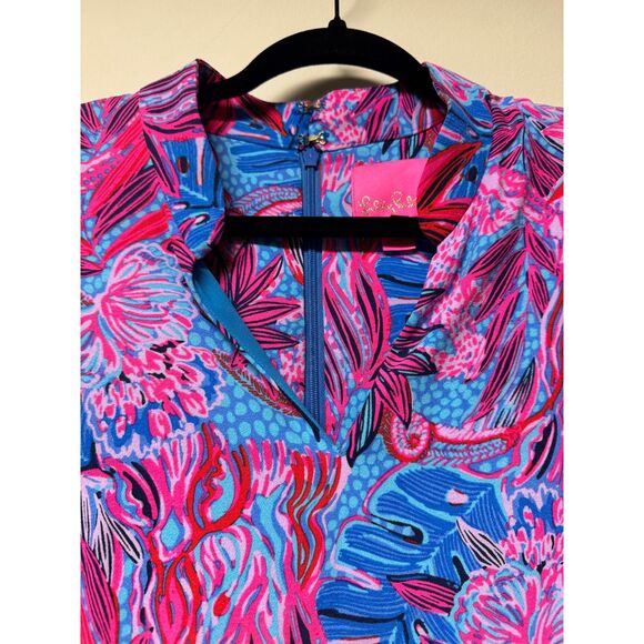 LILLY PULITZER Arcelle Printed Dress Ruby Red Wild Times Print Puff Sleeves Sz S - Picture 4 of 14